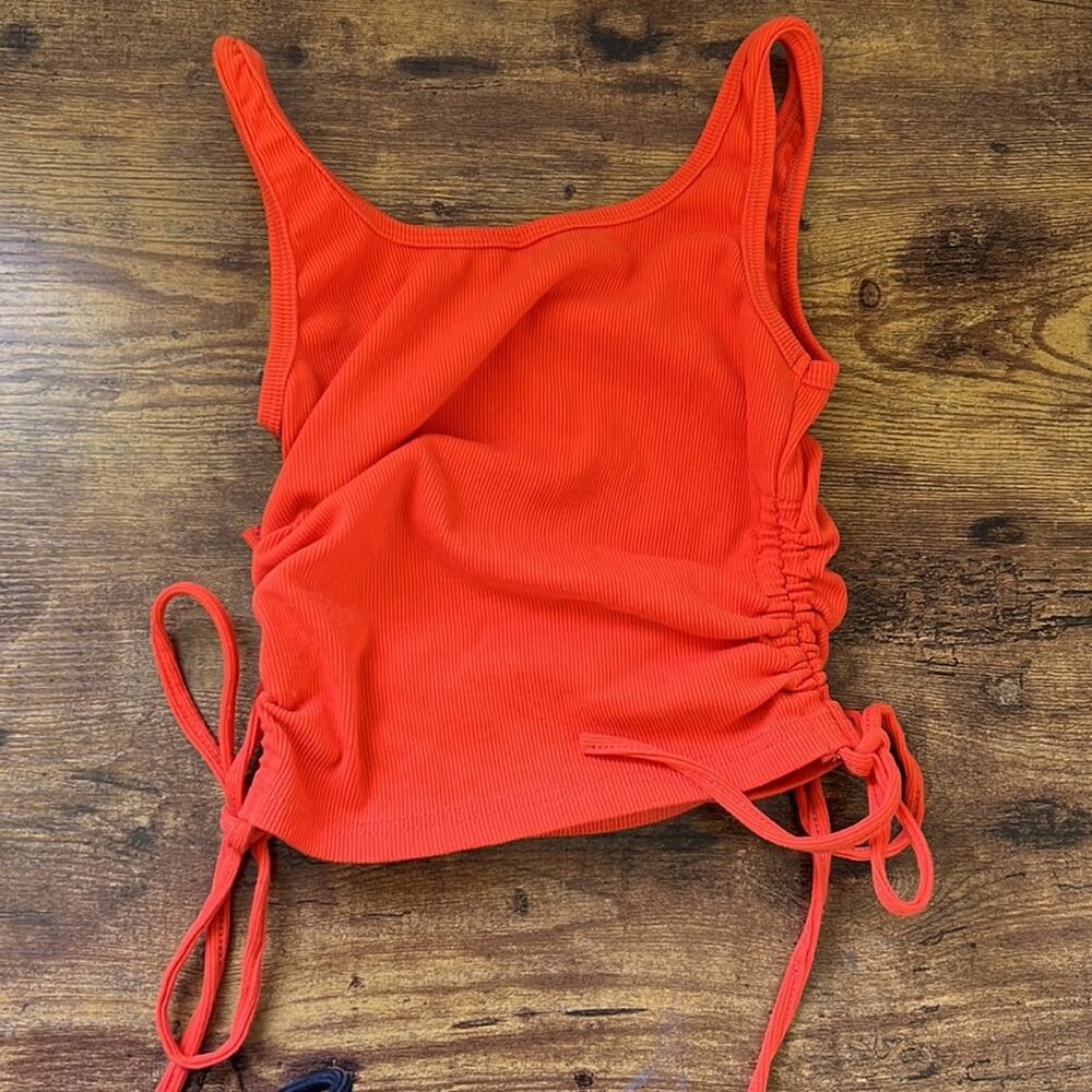 Orange Ribbed Form Fitting Tank With Drawstring Sides - Picture 10 of 10